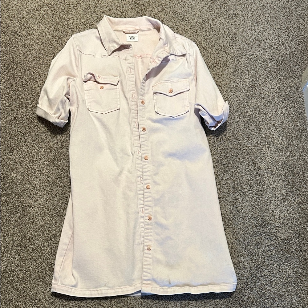 Light Pink Button-Front Shirt Dress